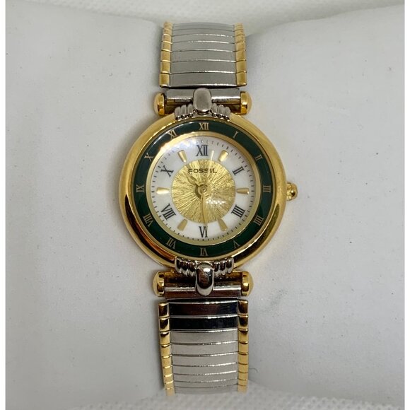 Women’s Vintage Fossil Gold two tone Watch 26mm Roman indices quartz running - Picture 1 of 8